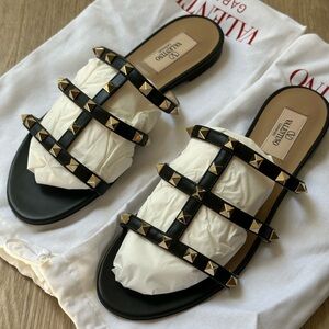 Valentino Rockstud Slide Sandals Black size:38